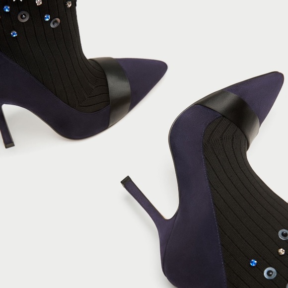 Zara embellished sock boots navy suede - Picture 2 of 4